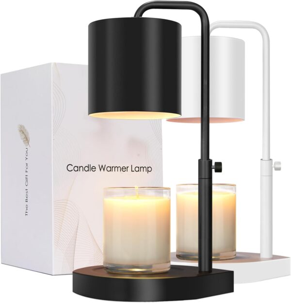 Candle Warmer Lamp Adjustable Height Dimmable with Timer Large Jar Candles Compatible – No Flame Scented Wax Warmer with 2 Bulbs – Mothers Day Gift – Black