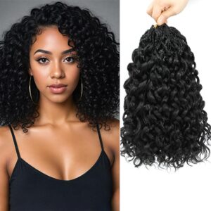 New Gogo Curl Crochet Hair Pre Looped 8 Packs Pre Twisted Curly Crochet Hair for Black Women Beach Curl Wave Crochet Synthetic Hair Extensions (14 Inch (Pack of 8) 1B#）