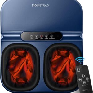 MOUNTRAX Foot Massager Machine with Heat, Foot Massager for Plantar Fasciitis, Neuropathy Pain, Shiatsu Foot Massager with Remote, Fits Feet Up to Men Size 12 (Blue)