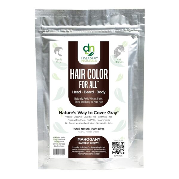 Brown Henna Hair Color For All Kit | 100% All Natural Indigo Powder Hair Dye & Beard Dye (Mahogany Darkest Brown) Organic, Herbal & Vegan Chemical & Cruelty Free Permanent Gray Coverage & Tinting